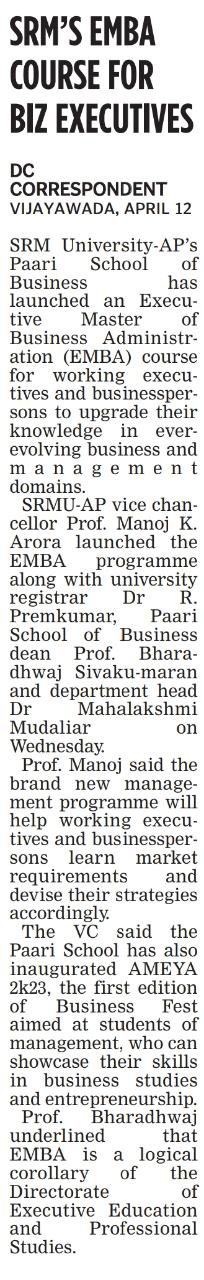 SRMAP Launches EMBA Programme for bizmen